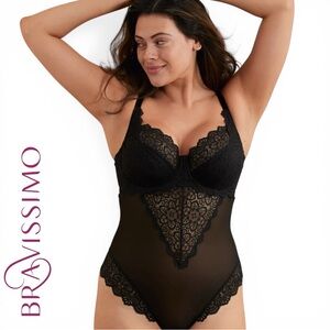 Bravissimo Millie Bodysuit Lace Black Underwire Lingerie Scallop | Sz 38DD | NWT